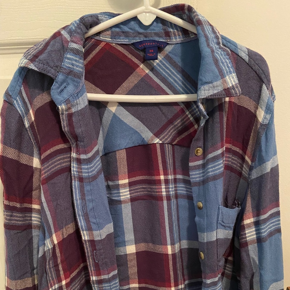Aéropostale Women’s Soft Blue and Purple Flannel Extra Small XS